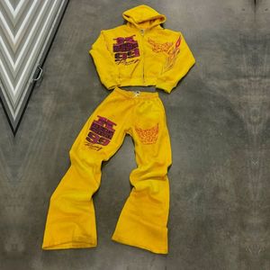 Chándal con cremallera desgastada lavado ácido estilos de vida personalizados dos piezas chándal morado Sunfade conjuntos de Sudadera con capucha de retazos de peso pesado - Product Image 1