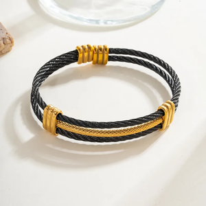 <b>Men</b> Trendy 304 Stainless Steel Twisted <b>Bracelet</b> Gold Plated Waterproof and Anti-Tarnish Wholesale Fashion Jewelry - Product Image 1
