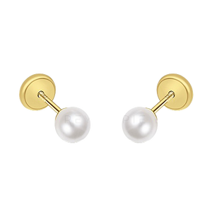 9K Solid Gold Pearl Stud <b>Earrings</b> (Available 10K, 14K, 18K)Women Children Kids Ear Clip Screw <b>Back</b> Made in Spain - Product Image 1