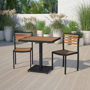 All Weather Outdoor <b>Patio</b> Dining Table Set, <b>Furniture</b> Set Heavy Duty Steel Frame with <b>Wood</b> Table and Chairs Top - Product Image 3