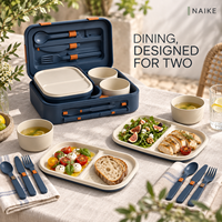 Ensemble de vaisselle portable en PP pour deux personnes, ensemble de pique-nique modulaire avec deux plateaux, bols, couverts pliants pour les repas en voyage