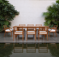 Ensemble de table à manger d'extérieur en teck massif moderne - Léger et durable, résistant aux intempéries, idéal pour les complexes hôteliers, les villas et les jardins