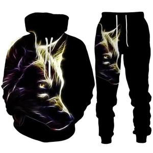 Hombres sudaderas con capucha traje Animal Lobo 3D impreso Otoño Invierno chándal/pantalones de manga larga jerseys colorido Casual de gran tamaño Venta caliente - Product Image 2