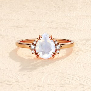 Anillo de boda de Plata de Ley 925, piedra lunar de fuego de arcoíris Natural, corte de pera, chapado en oro, estilo romántico azul para fiestas - Product Image 1