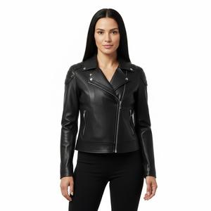 Durable Vegan <b>Leather</b> Female <b>Moto</b> <b>Jacket</b> Retro Winter New Arrival Oversized Black Lambskin <b>Women's</b> <b>Jacket</b> Modern Custom Logo ODM - Product Image 1