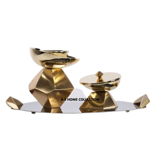 ชุดหัวเผาเครื่องหอมโลหะประดับโต๊ะเคลือบทองเงาวาวพิเศษพร้อมถาด - Product Image 1