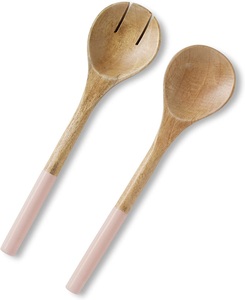 American style <b>Black</b> Resin handle acacia wooden 2pc <b>set</b> utensils for serving salad <b>cutlery</b> spoon and fork salad server - Product Image 3