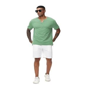 Mejor Venta de calidad de exportación superior color sólido manga corta cuello en V 100% algodón camiseta de un solo jersey de precio de fábrica de Bangladesh - Product Image 4