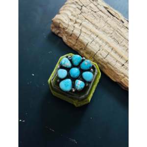 <b>Adjustable</b> Blue Ridge Turquoise Sterling <b>Silver</b> Cluster <b>Ring</b> Navajo Made Hip-Hop Style Invisible Setting Stainless Steel Gift - Product Image 4