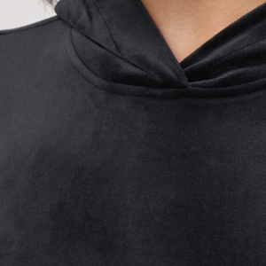 2026 Women's Cropped Hoodie Heavyweight <b>Velour</b> Acid Wash Lined Plain Black Pullover <b>Sweatshirt</b> Elastic Hem Custom Logo Solid - Product Image 6