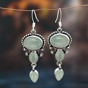 Pendientes de piedras preciosas Aguamarina de plata de ley sólida 925, pendientes de forma ovalada para mujeres y niñas, Pendientes colgantes, joyería de plata - Product Image 2