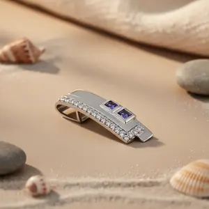 Colgante de Plata para Mujer con Piedras Preciosas Blancas y Moradas, Dijes con Patrón de Números - Product Image 3