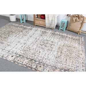 พรมตุรกีขนาด 5.7x9.3 ฟุต พรมวินเทจขนาดใหญ่ พรมลายดอกไม้สีขาว - Product Image 4