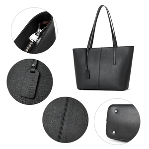 Black Genuine Leather Tote Bag Women Minimalist Open <b>Top</b> Daily Use Handbag - Product Image 3