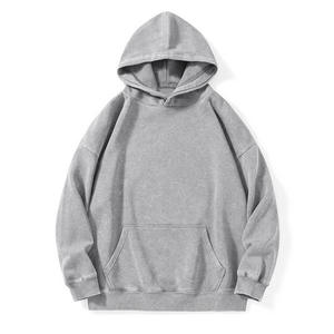 Bangladesh China Factory Price Custom Logo Embroidery 360g Heavyweight distressed washed drop-shoulder loose fit <b>hoodie</b> - Product Image 2