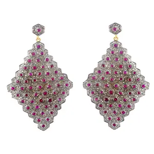 最佳14k黄金红宝石钻石耳环925纯银耳环宝石手工印度民族精品珠宝制造商