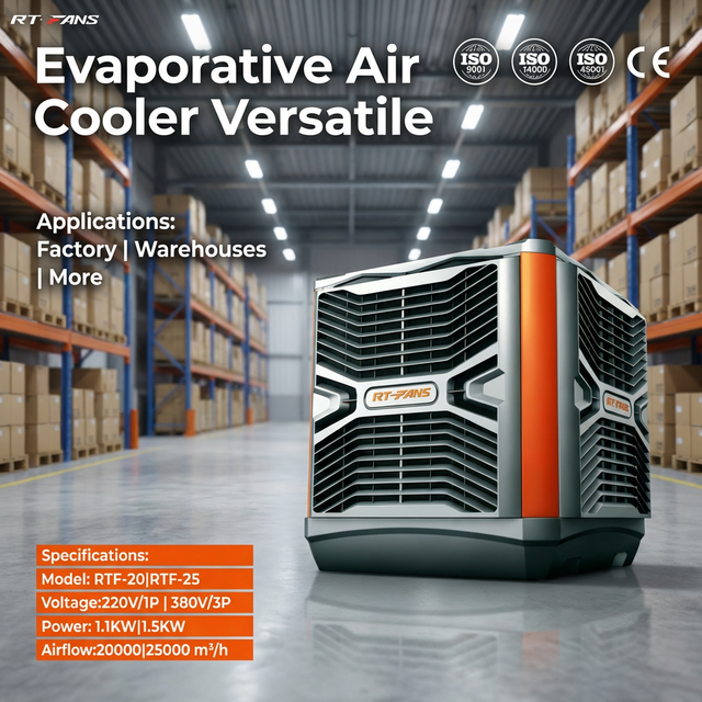 RTFANS RTF-25 Series Eco Friendly Industrial Evaporative Air Cooler for Factory, Warehouse, Workshop, Mall, Large Area