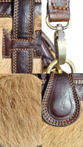 Sac bandoulière/à l'épaule de haute qualité en cuir véritable avec garniture en fausse fourrure vintage, fermeture éclair, sangle unique pour femmes - Product Image 5
