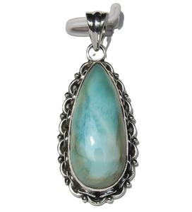 Unisex Bezel Setting Fancy Larimar Sterling Silver <b>Necklace</b> 925 Wrap Drop Pattern Healing Natural <b>Stone</b> Pendant for Men - Product Image 5
