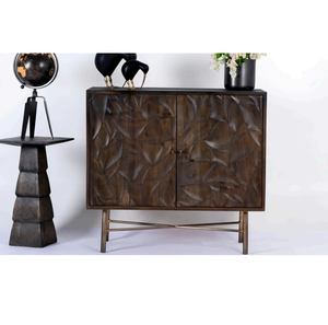 Aparador de madera de mango extensible de elegancia natural, acabado marrón rico, muebles intrincados tallados a mano para ahorrar espacio para la escuela - Product Image 1