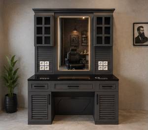 Estación de Espejo Ajustable Moderna para Barbería, Negra, Mueble de Salón de Belleza, Mueble Comercial para Barbería - Product Image 2