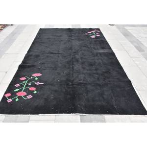 Alfombra Moderna Negra y Roja de Lana Ecológica de Pelo Medio, 6.3 x 9.9 pies, Tejido Plano, Diseño Turco de Patchwork, Base de Látex para Comedor - Product Image 1