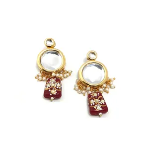 Vintage Red Kundan <b>Studded</b> Meenakari Necklace Set Stainless Steel Fine Bridal Jewelry with Pearl and Diamond for Gifts - Product Image 4