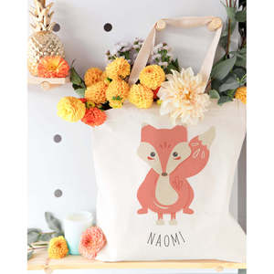Personalized Name Fox Cotton Canvas Tote Bag Customizable Daily Use Shopping Bag - Product Image 3