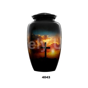 Urna de cremación cruzada para cenizas humanas Urna de aluminio funeraria hecha a mano de cielo negro con bolsa de terciopelo gratis - Product Image 1