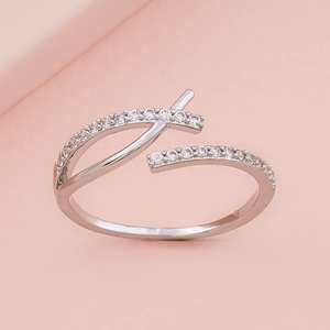 Trendy 18K Gold Plated Brass Finger <b>Ring</b> Resizable &<b>Adjustable</b> <b>Size</b> Classic Religious Style with Cut Diamond Inlay 156456 Model - Product Image 1