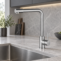 Robinet de lavabo monocommande moderne WYRAX en acier inoxydable chromé brossé, avec cartouche céramique, monotrou, multifonctionnel, eau chaude et froide