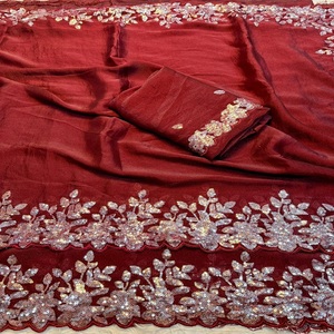 Women's Nc Moss Silk Work <b>Saree</b> with Sequence Border and Running Blouse Made in India In-Stock - Product Image 1