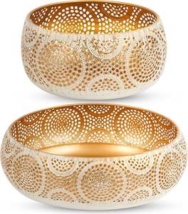 Bol de rangement à grande hauteur or Plat rond moderne élégant avec bord dentelé Bol métallique pour la maison ou le bureau Déco de Noël - Product Image 6