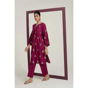 Ensemble de sport marron à imprimé croisé en slub, col asymétrique, manches trois quarts, coupe ample, taille XS, collection automne - Product Image 2