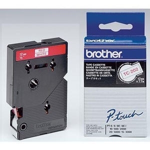 Cassette de ruban adhésif Brother P-touch TC-202 blanc/rouge 12 mm x 7,7 m (L x W) pour usage bureautique - Product Image 1
