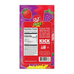 Goma de mascar PUR Jumbo SOURZ 100% Xilitol |   Sabor Natural |   Fresas Ácidas, Uvas Ácidas, 20 Piezas (Paquete de 10) - Product Image 3
