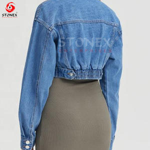 2023 Fashionable Breathable Cotton Finished Jean <b>Jacket</b> Long Sleeve Women Distressed Washed <b>Denim</b> <b>Crop</b> <b>Jacket</b> - Product Image 4