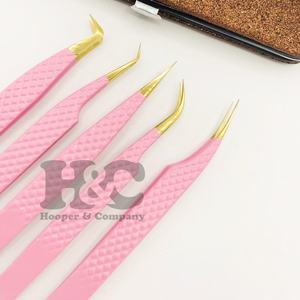 Nuevas pinzas puntiagudas rosas para extensión de pestañas Logotipo personalizado Pinzas de pestañas de acero inoxidable Maquillaje de visón Pinzas MOQ - Product Image 2