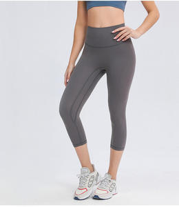 High Quality Elastic Women's Gym Workout Fitness Yoga Capri <b>Leggings</b> Solid High Waist Seamless Workout Pants <b>Pockets</b> Knee Length - Product Image 5