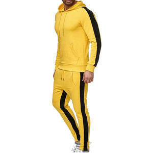 Top vente hommes survêtements à capuche pantalon ensembles décontracté couleur jaune Jogging costume 100% coton survêtements - Product Image 2