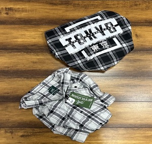 Venta al por mayor de camisas casuales para los niños de manga larga con patrón a cuadros característica de secado rápido y diseño de impresión en la espalda - Product Image 1