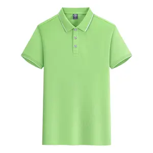 Chemise polo à manches courtes en polyester 100% confortable et respirante avec bordure blanche, tricotée, anti-froissement, motif uni, 220g - Product Image 4