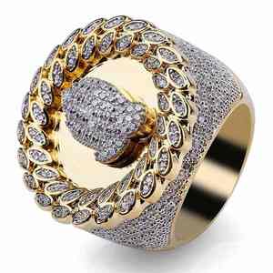 9.00Ct oro amarillo Iced Out VVS Moissanite corte redondo diamante Hip Hop anillo de bodas para hombres Hip hop 925 plata esterlina - Product Image 4