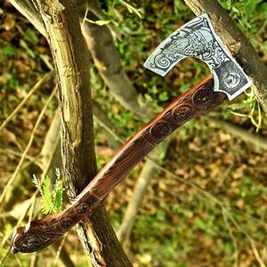 Hachas Vikingas de Acero con Alto Contenido de Carbono, Hechas a Mano, de Primera Calidad, para Camping, Tomahawk, Grado OEM, Forjadas a Mano, con Funda de Cuero - Product Image 5