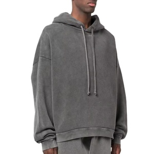 Men's Hoodies 100% Cotton Streetwear Oversized <b>Drop</b> Shoulder <b>Acid</b> Washed 500GSM Pullover Streetwear Hoodies For Man OEM ODM - Product Image 3