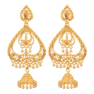 Indian Manufacture Jewellery Indian Jewelry Traditional Gold Plated <b>Jhumka</b> Jhumki Tassels Big Dangle Earrings for Women, Gold - Product Image 1