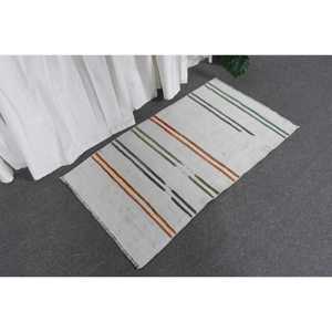 Alfombra Turca Vintage, Alfombra Kilim de 2x3.7 pies, Alfombra con Estampado Animal Blanco y Naranja - Product Image 3