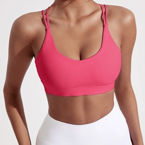 Soutien-gorge de sport réversible à soutien élevé pour femmes sans couture séchage rapide rayures croisées vêtements de Fitness de gymnastique respirant impression personnalisée avant - Product Image 5