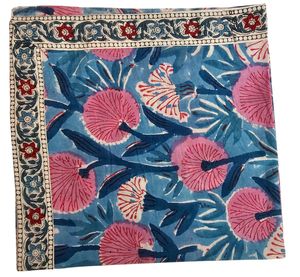 Servilleta India Tradicional Estampada a Mano 100% Algodón, 16 Pulgadas X 16 Pulgadas, Cuadrada, Reutilizable, Diseño Floral con Borde - Product Image 2