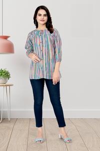 Wholesale Rayon Top with Design Plated and Print Work Short Kurti - Product Image 3